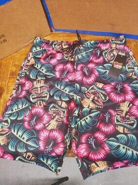 Good Vibes By Drill Clothing Co Floral Tiki Swim Shorts Size Large